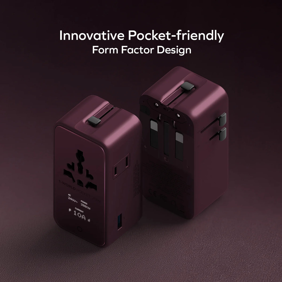 1-World² Pocket Pro 70W 4-Port Dual AC Travel Adapter With TFT Display