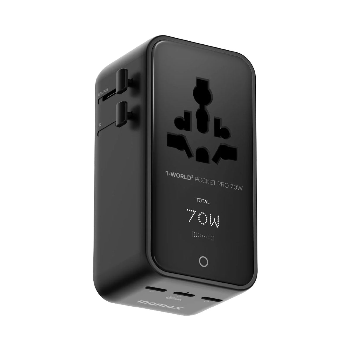 1-World² Pocket Pro 70W 4-Port Dual AC Travel Adapter With TFT Display