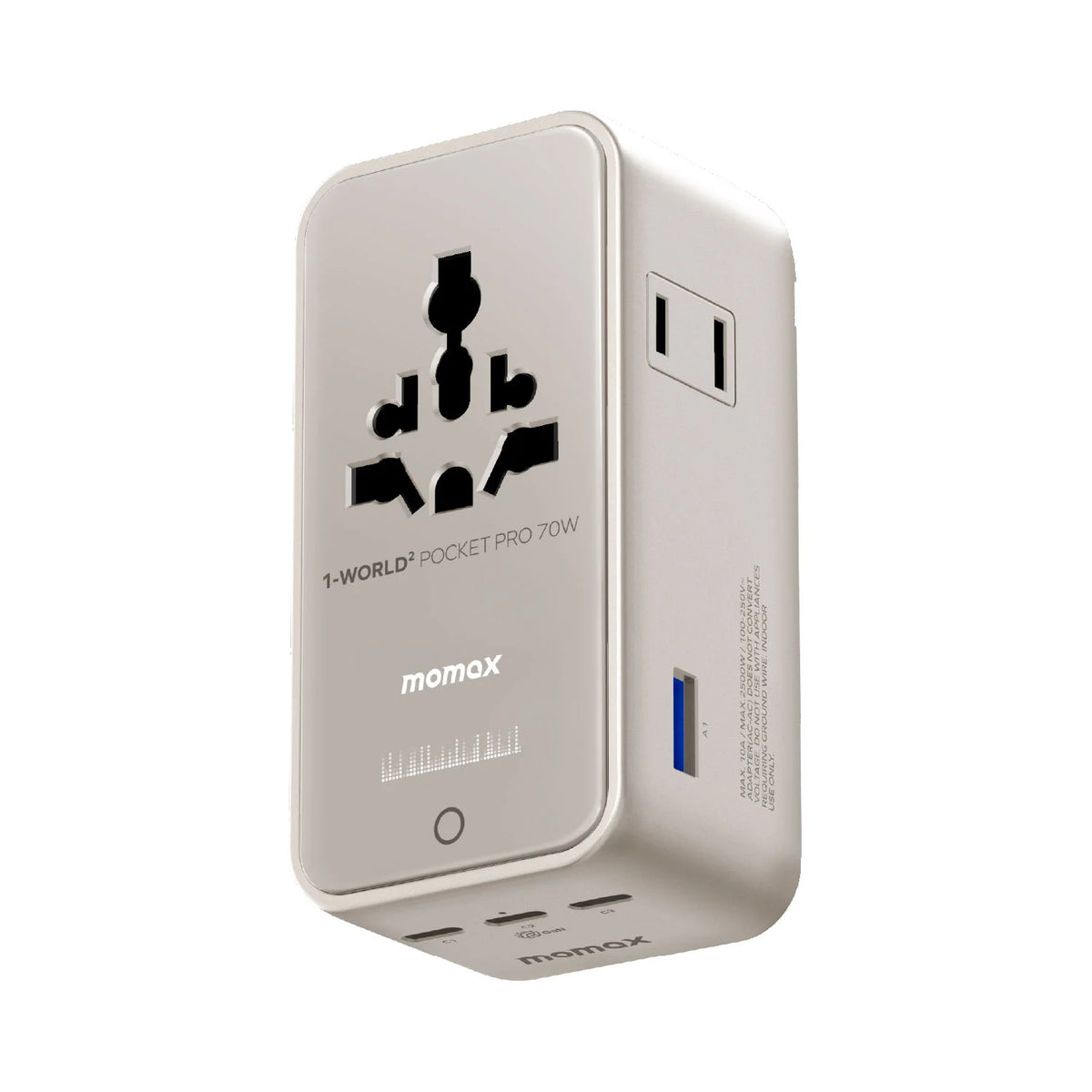 1-World² Pocket Pro 70W 四接口雙 AC 帶 TFT 顯示旅行充電插座 (網上優先發售)