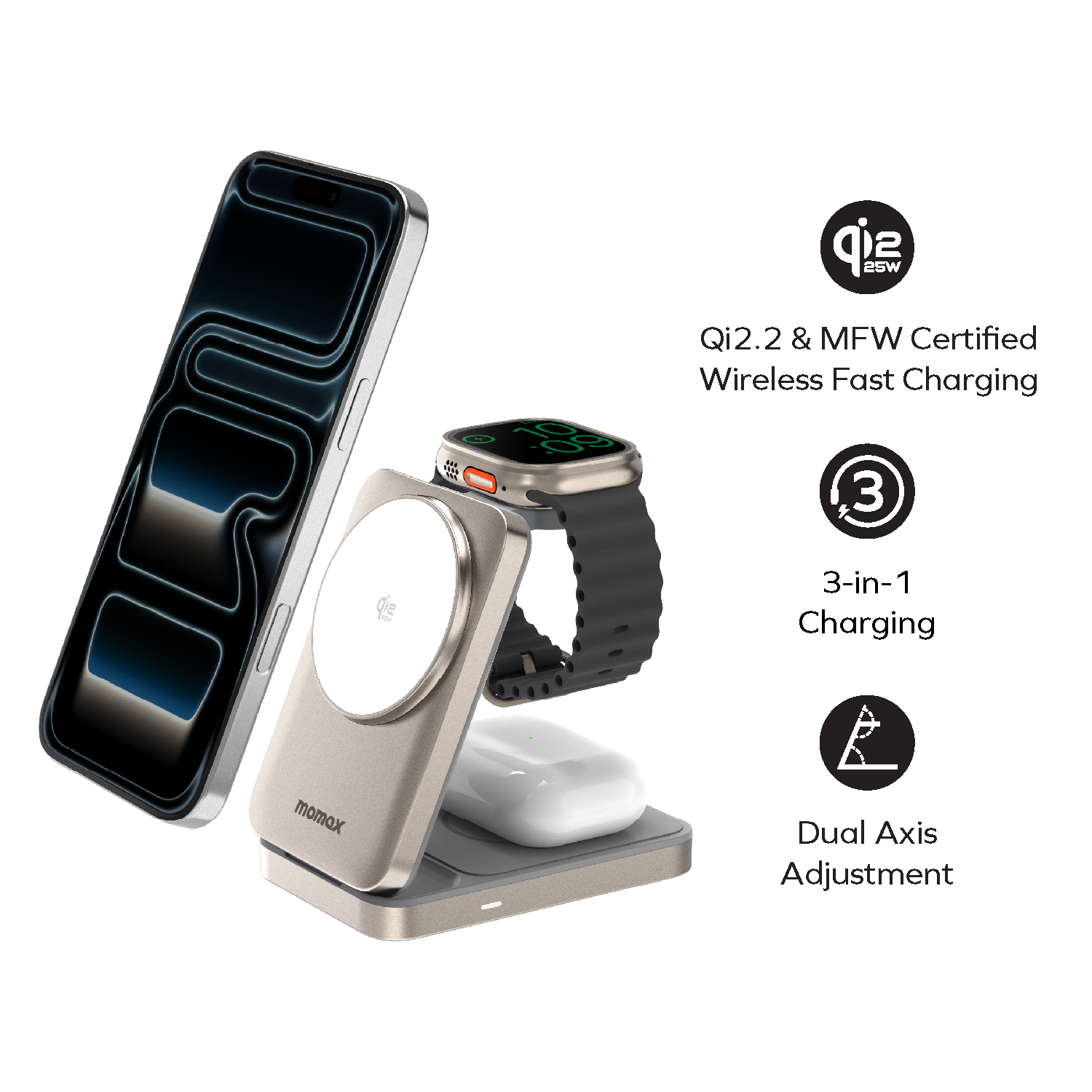 1-Charge Q.Port²  折疊 Qi2.2 三合一無線充電座 [新品預售 | 預計 10 月尾登場]