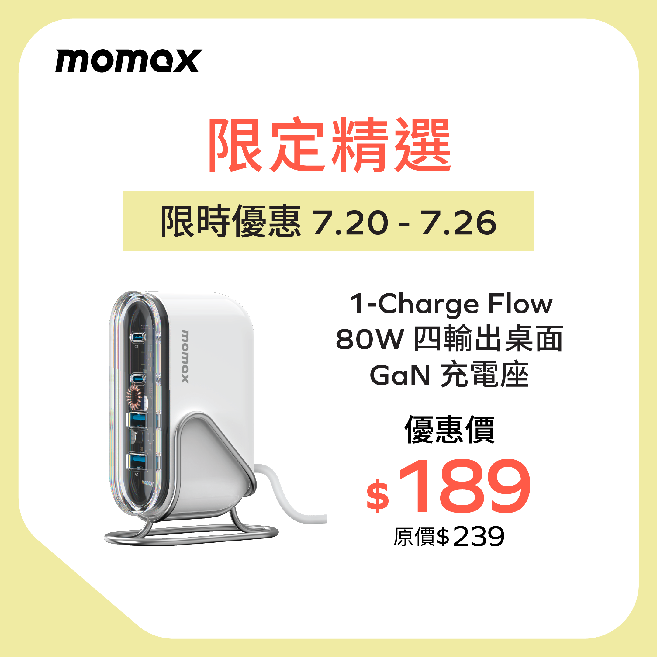 1-Charge Flow 4-Port GaN Charger 80W