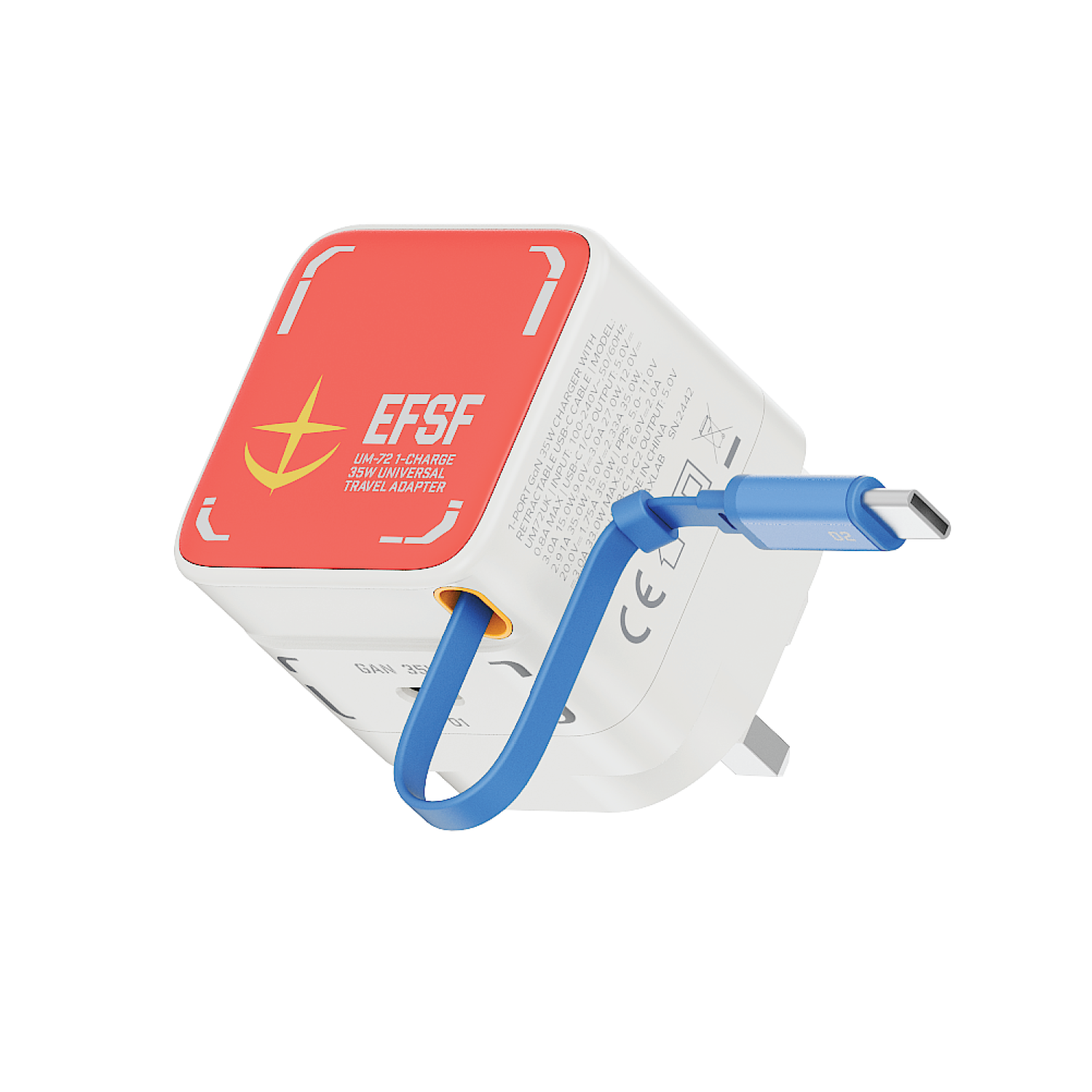 まゆう① 1-CHARGE+ 1 連接埠GaN 35W 充電器,附可伸縮USB-C線