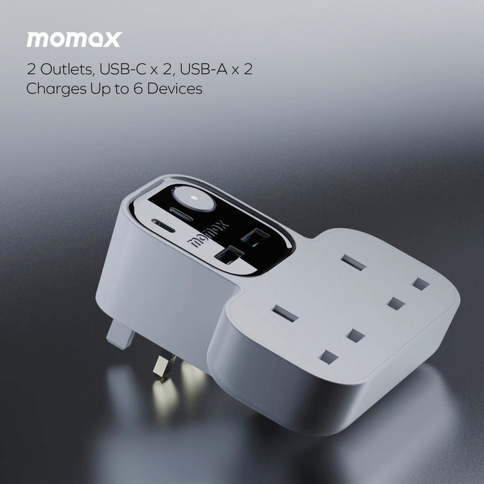 Momax US17UKW 1-Charge Work Flow T-shaped Extension 2 Socket with USB description image