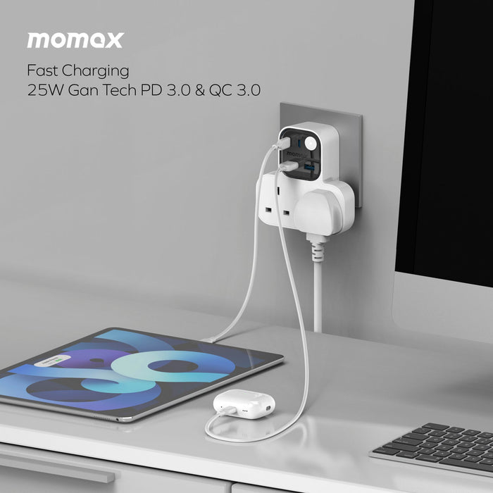Momax US17UKW 1-Charge Work Flow T-shaped Extension 2 Socket with USB description image 3
