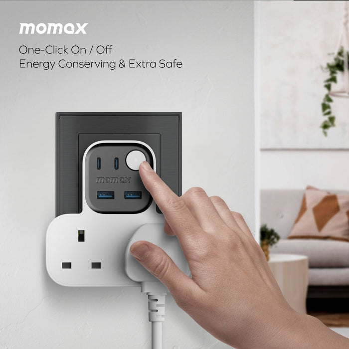 Momax US17UKW 1-Charge Work Flow T-shaped Extension 2 Socket with USB description image 4