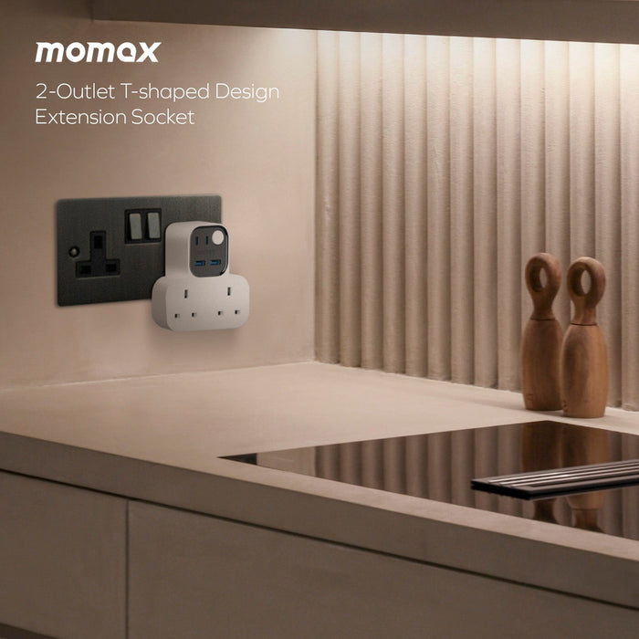 Momax US17UKW 1-Charge Work Flow T-shaped Extension 2 Socket with USB description image 5