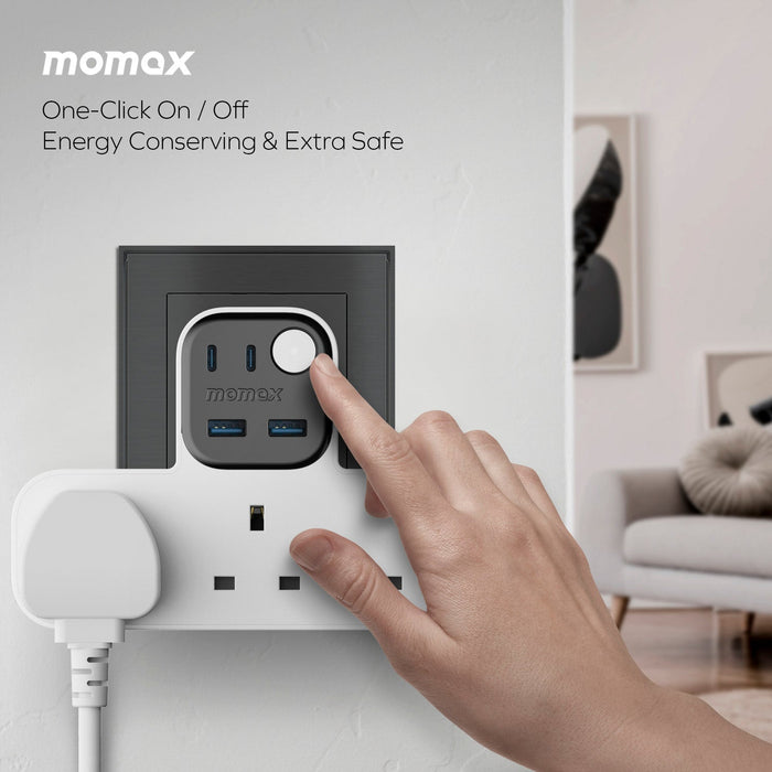 Momax US19UKW 1-Charge Work Flow T-shaped Extension 3 Outlet with USB description image 5