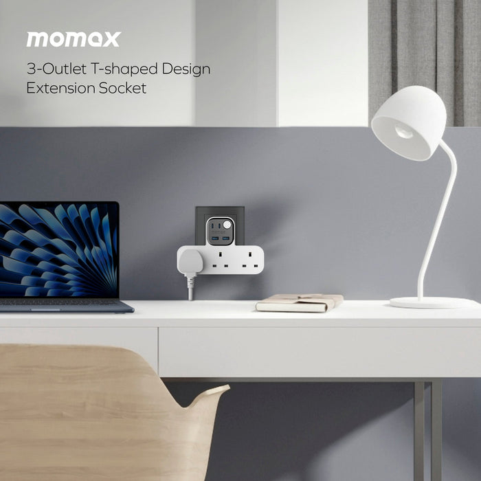 Momax US19UKW 1-Charge Work Flow T-shaped Extension 3 Outlet with USB description image 6