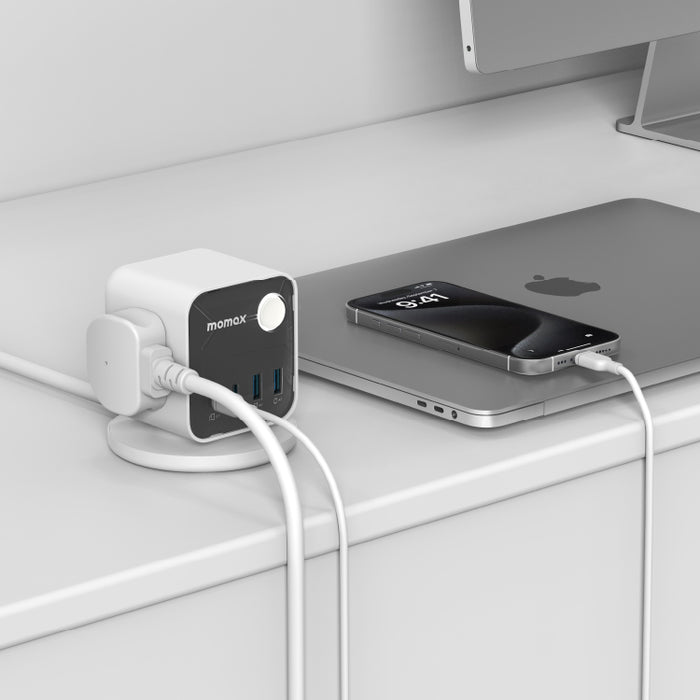 Momax US20UKW 1-Charge Work Flow 3-Outlet GaN Power Cube 25W with USB Ports description image 3