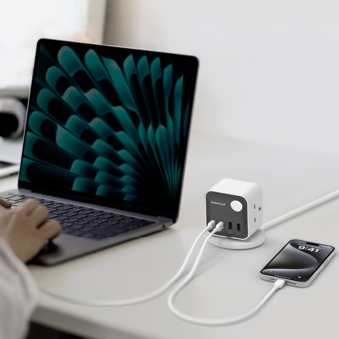 Momax US20UKW 1-Charge Work Flow 3-Outlet GaN Power Cube 25W with USB Ports description image 5
