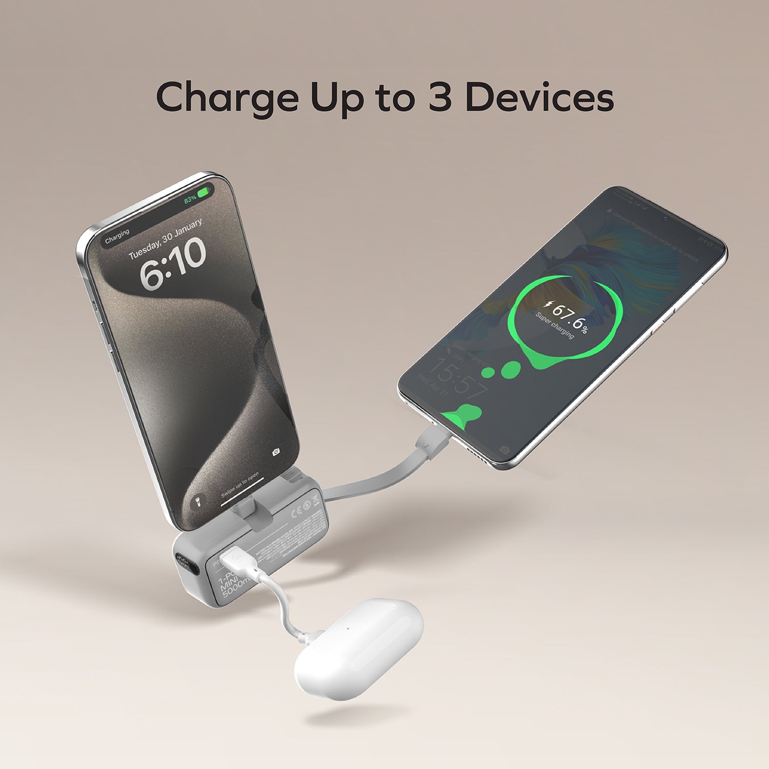 1-Power Mini 5000mAh built-in foldable USB-C power bank (Valentine's Limited Edition - Cherry Blossom)