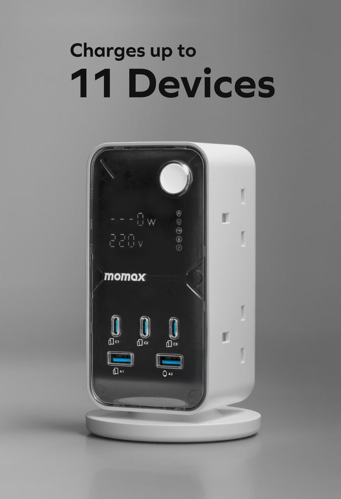 Momax US20UKW 1-Charge Work Flow 3-Outlet GaN Power Cube 25W with USB Ports description image