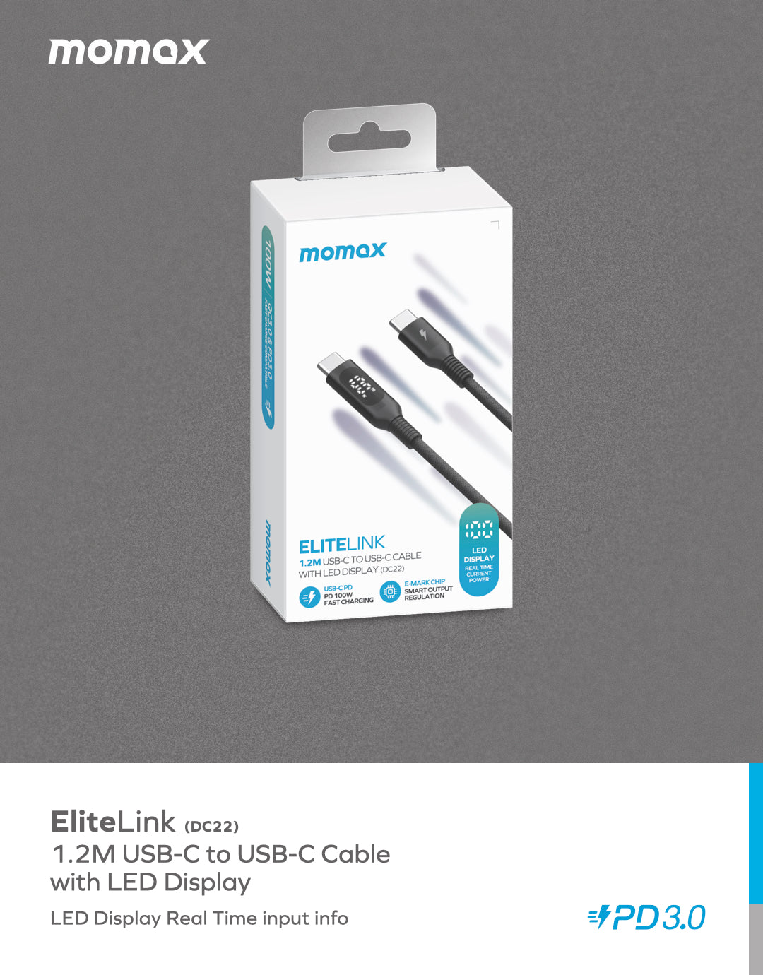 Elitelink USB-C to USB-C PD 100W LED尼龍編織快充線 (1.2米)