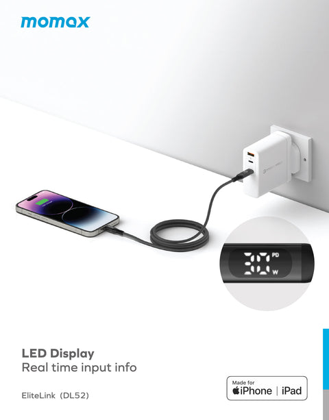 Momax Elitelink USB-C to Lightning PD 30W LED尼龍編織充電線 (1.2米)
