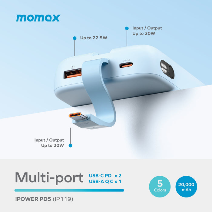 Momax iPower PD5 20000mAh 22.5W Power Bank description image