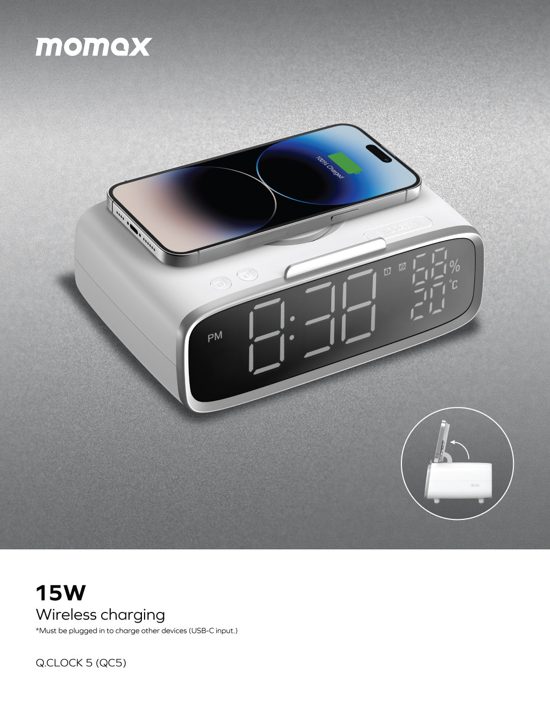Momax Q.Clock5 無線充電電子鬧鐘 QC5