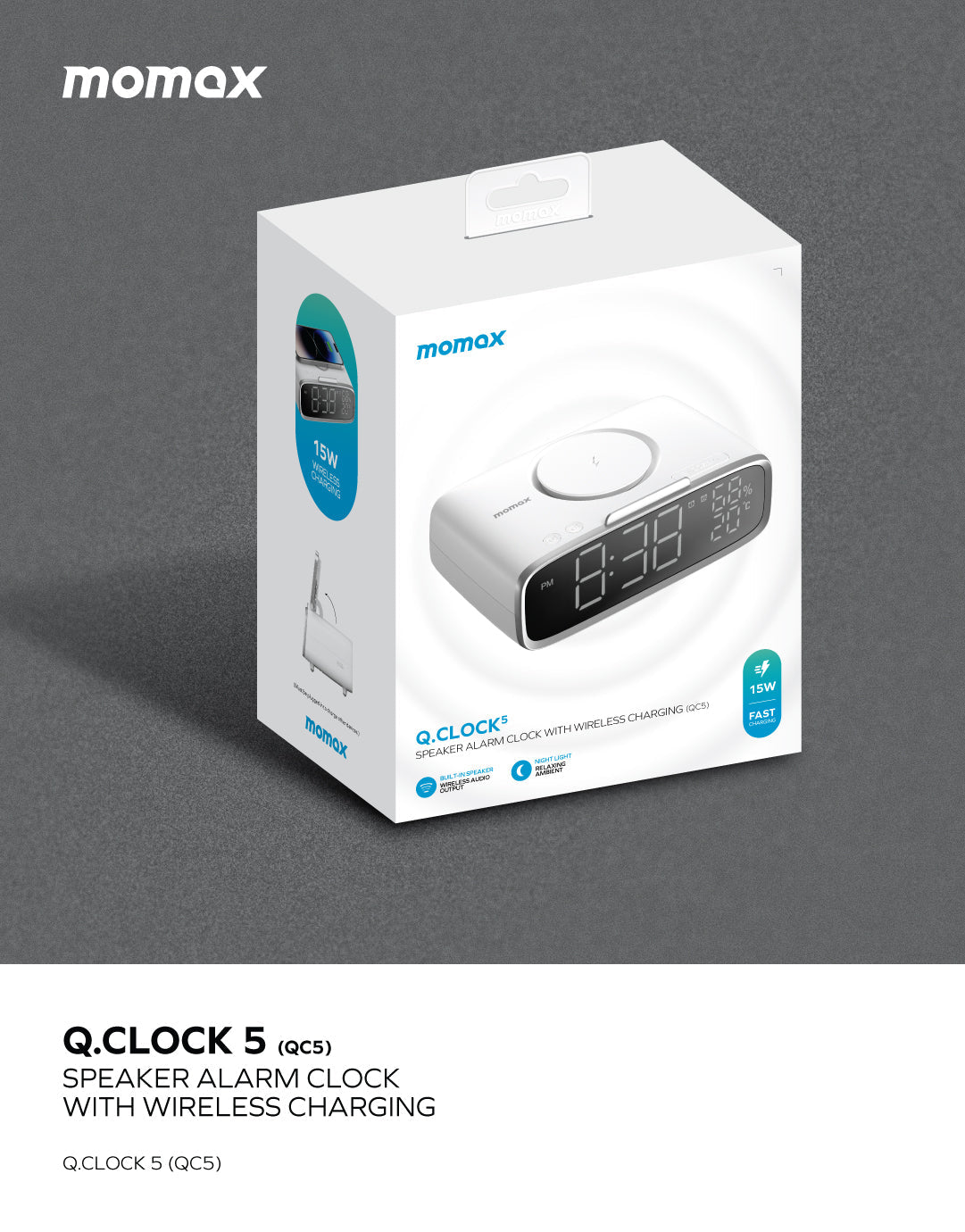 Momax Q.Clock5 無線充電電子鬧鐘 QC5