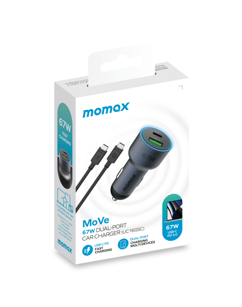 Momax MoVe 67W 雙輸出車載充電器(連充電線)