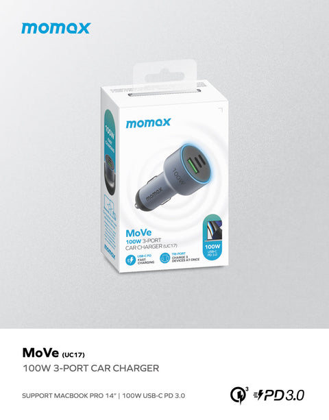 Momax MoVe 100W 三重快充車載充電器