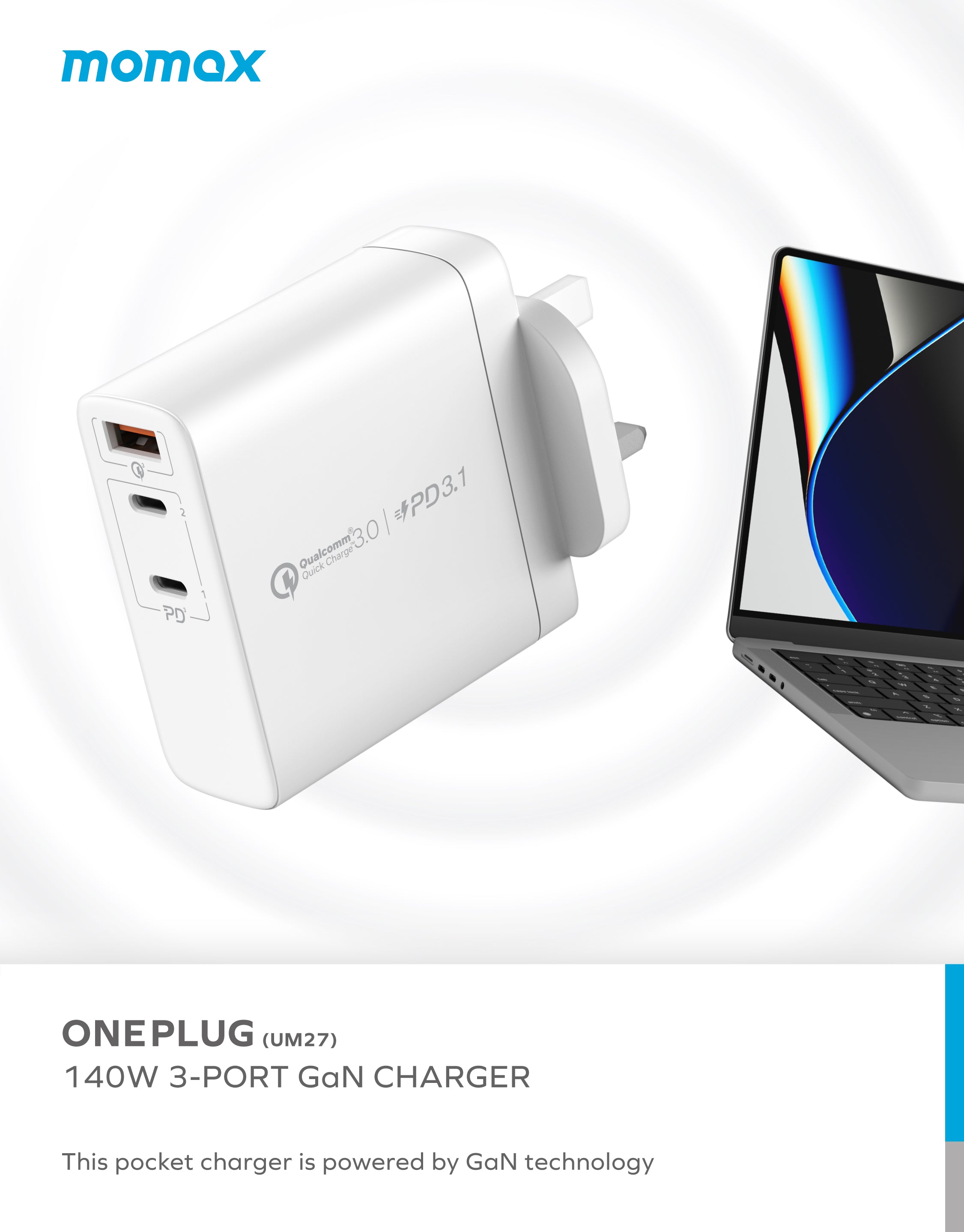 Oneplug | 3-Ports Charger (GaN 140W) 