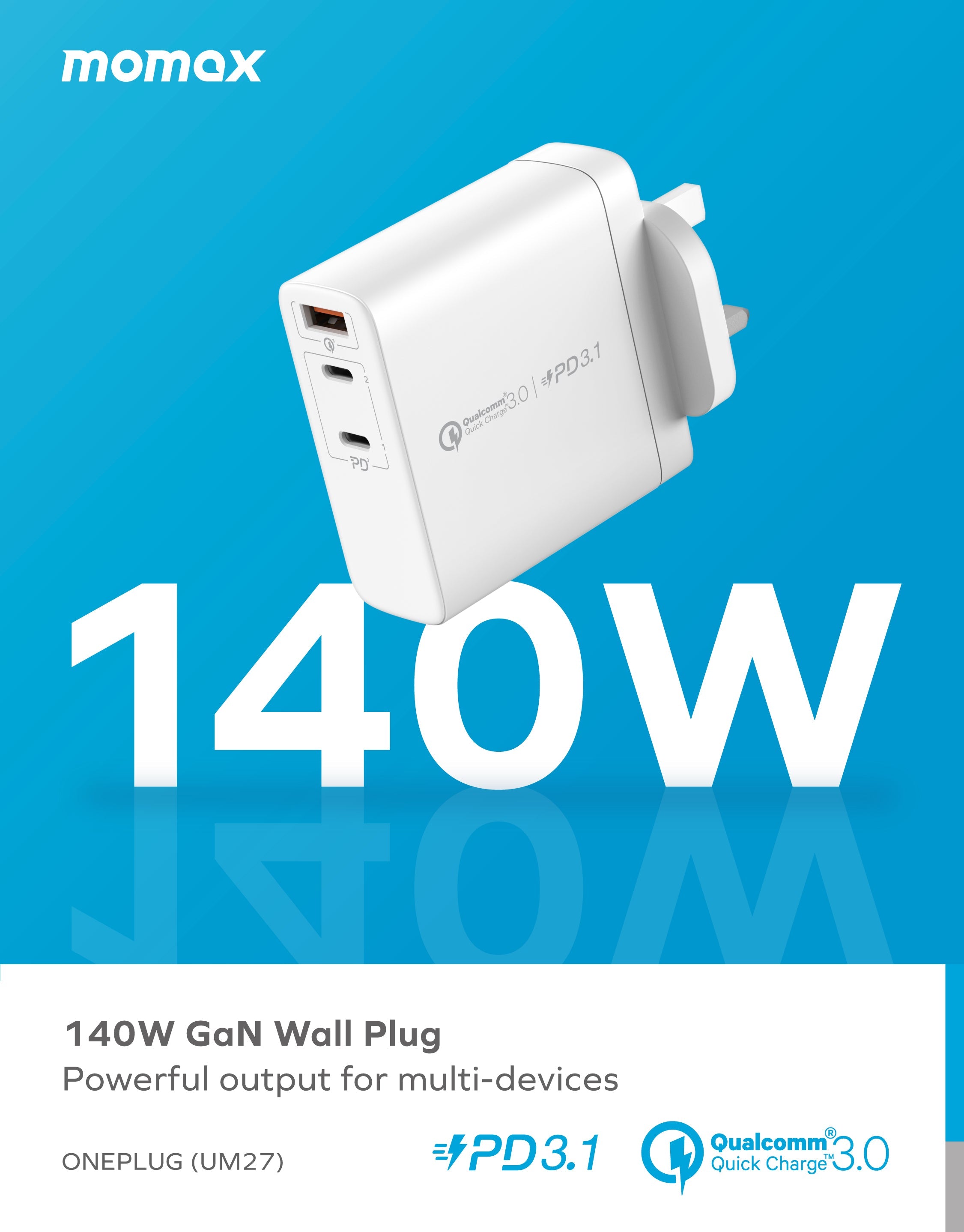 Oneplug | 3-Ports Charger (GaN 140W) 