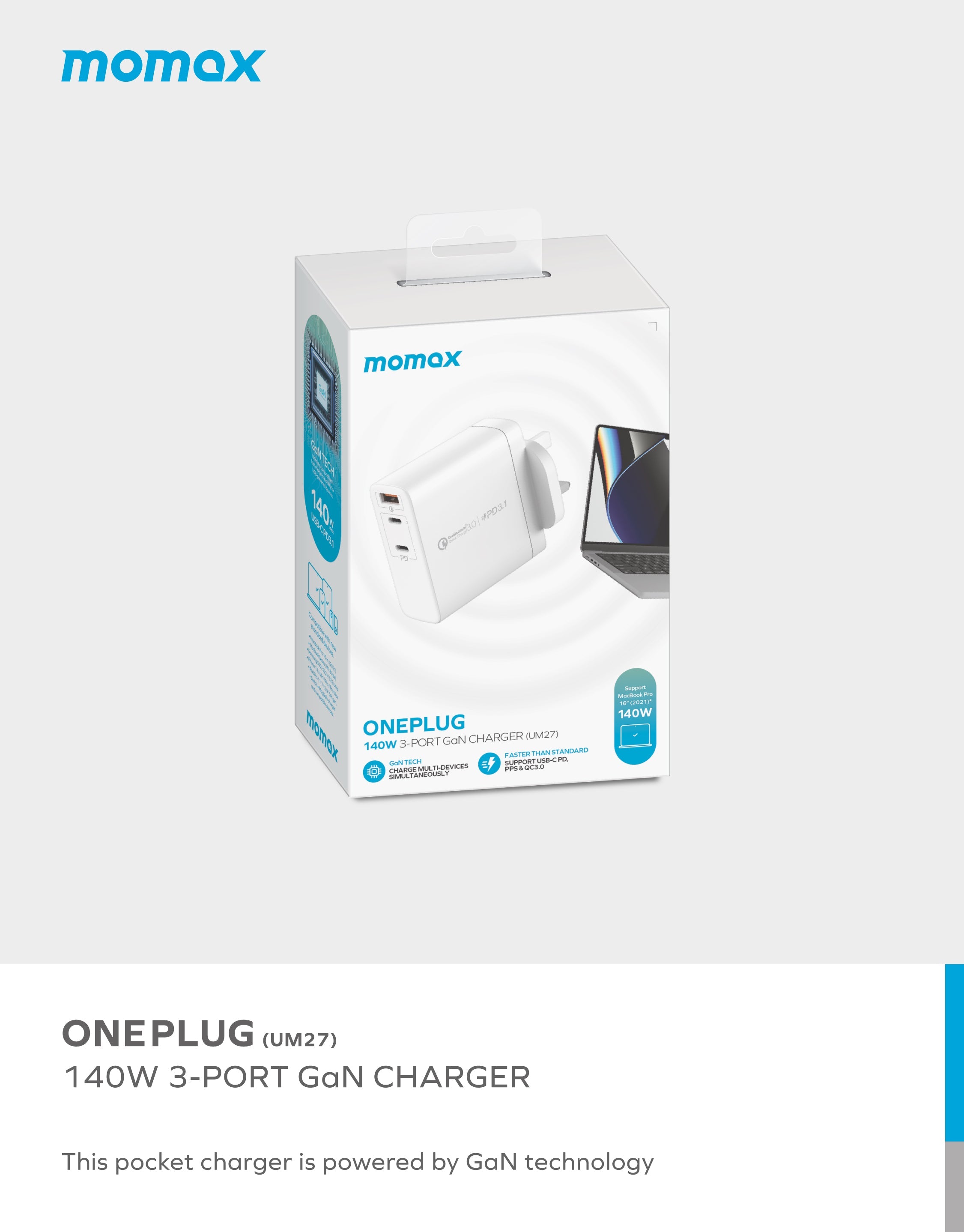 Oneplug | 3-Ports Charger (GaN 140W) 