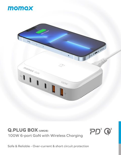 Q.PLUG BOX GaN 100W六輸出連無線充桌面充電器