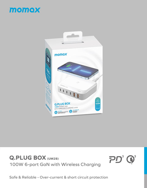 Q.PLUG BOX GaN 100W六輸出連無線充桌面充電器