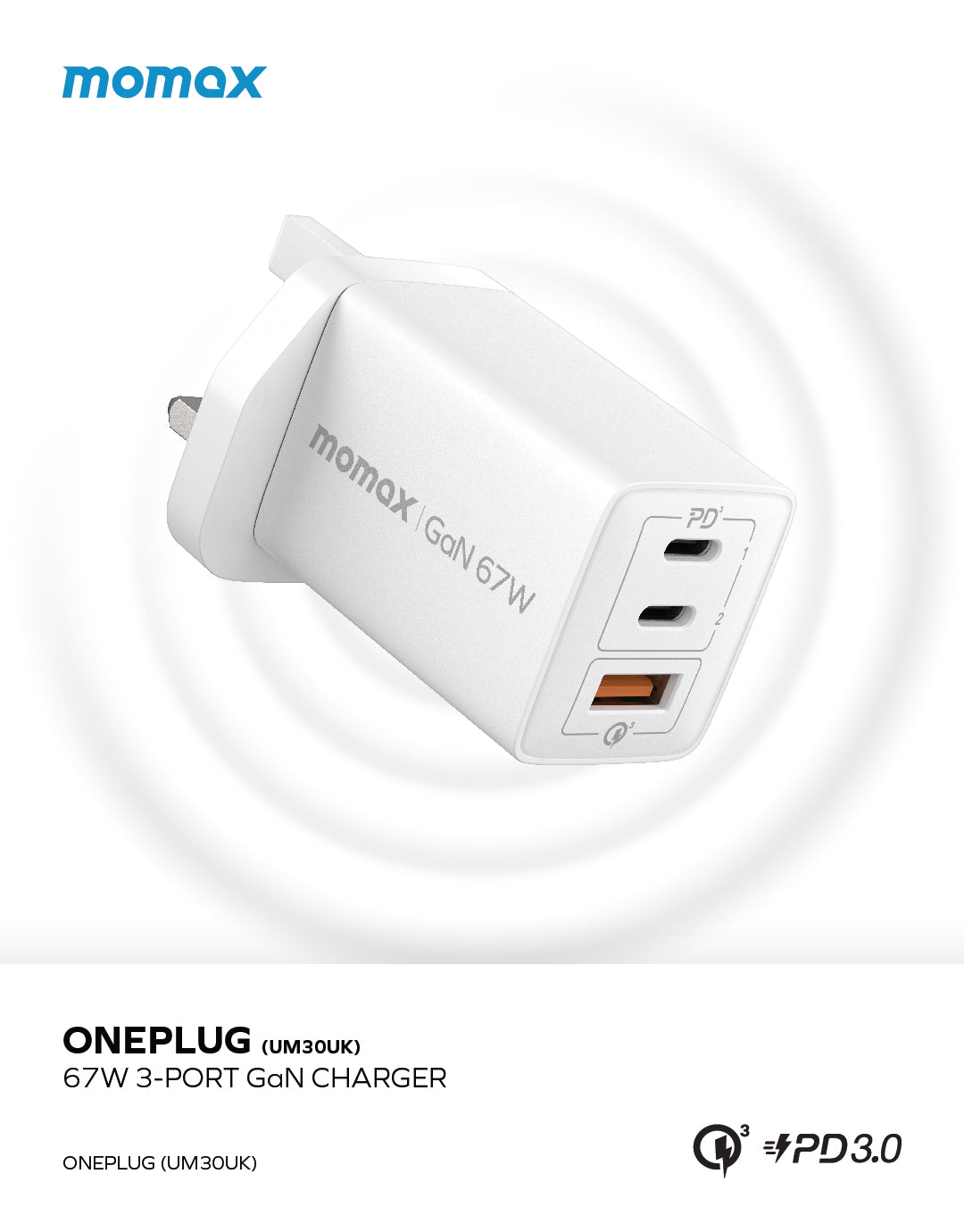 ONEPLUG 67W 三輸出GaN快速充電器– Momax HK