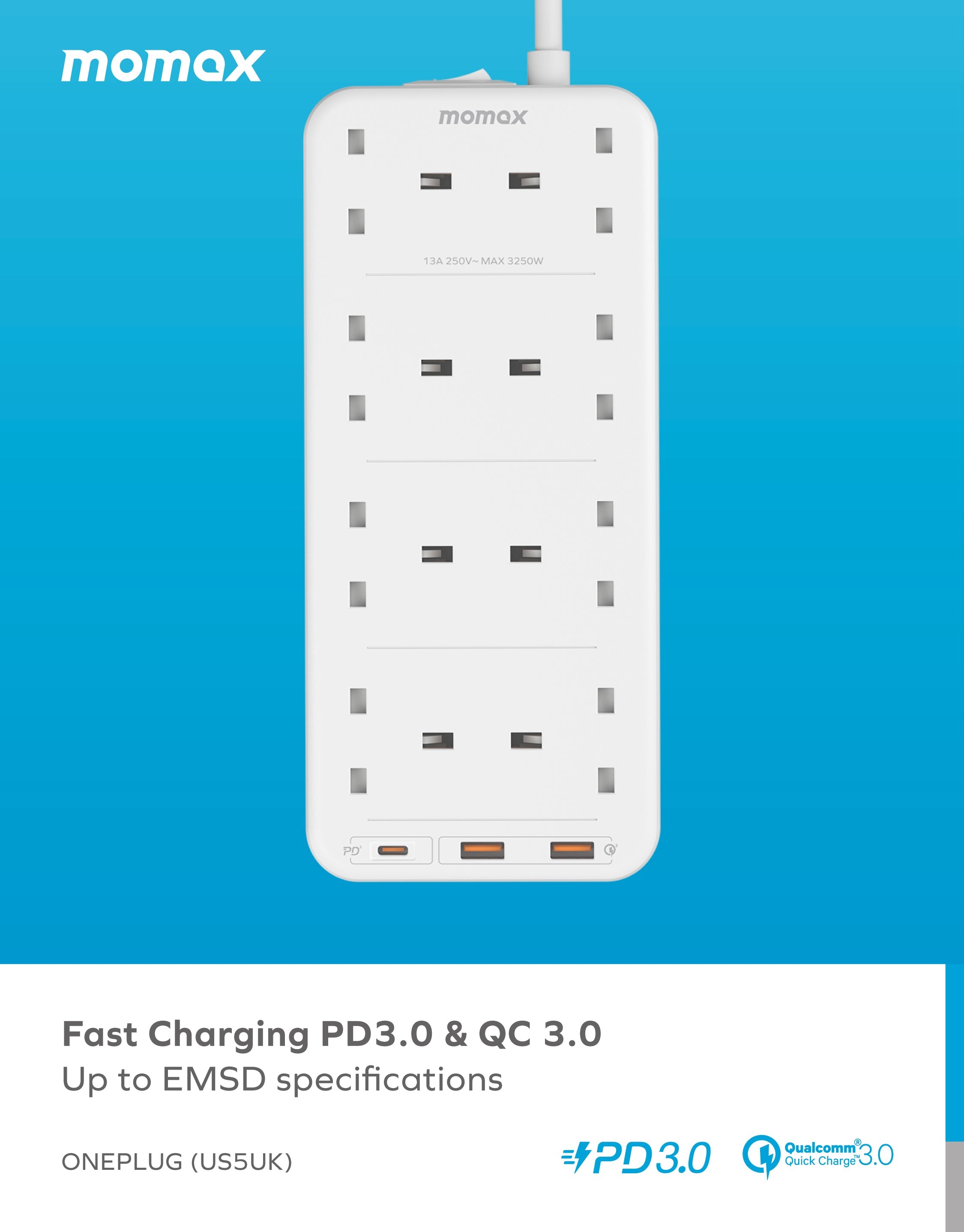 Oneplug 8-Outlet Power Strip With USB